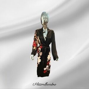 Stars Above Floral Black Kimono Robe